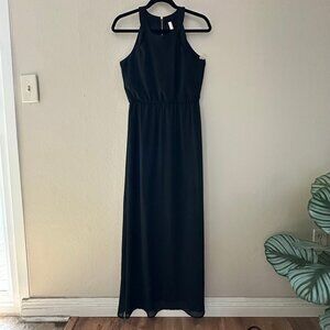 Xhiliration Maxi Sleeveless Black Halter Neck Dress w/ Slits on Both Sides